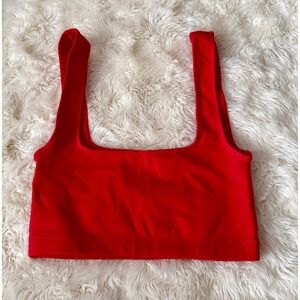 Zara Crop Top Womens XS-S Red Excellent Square Neck Sleeveless Stretch Solid